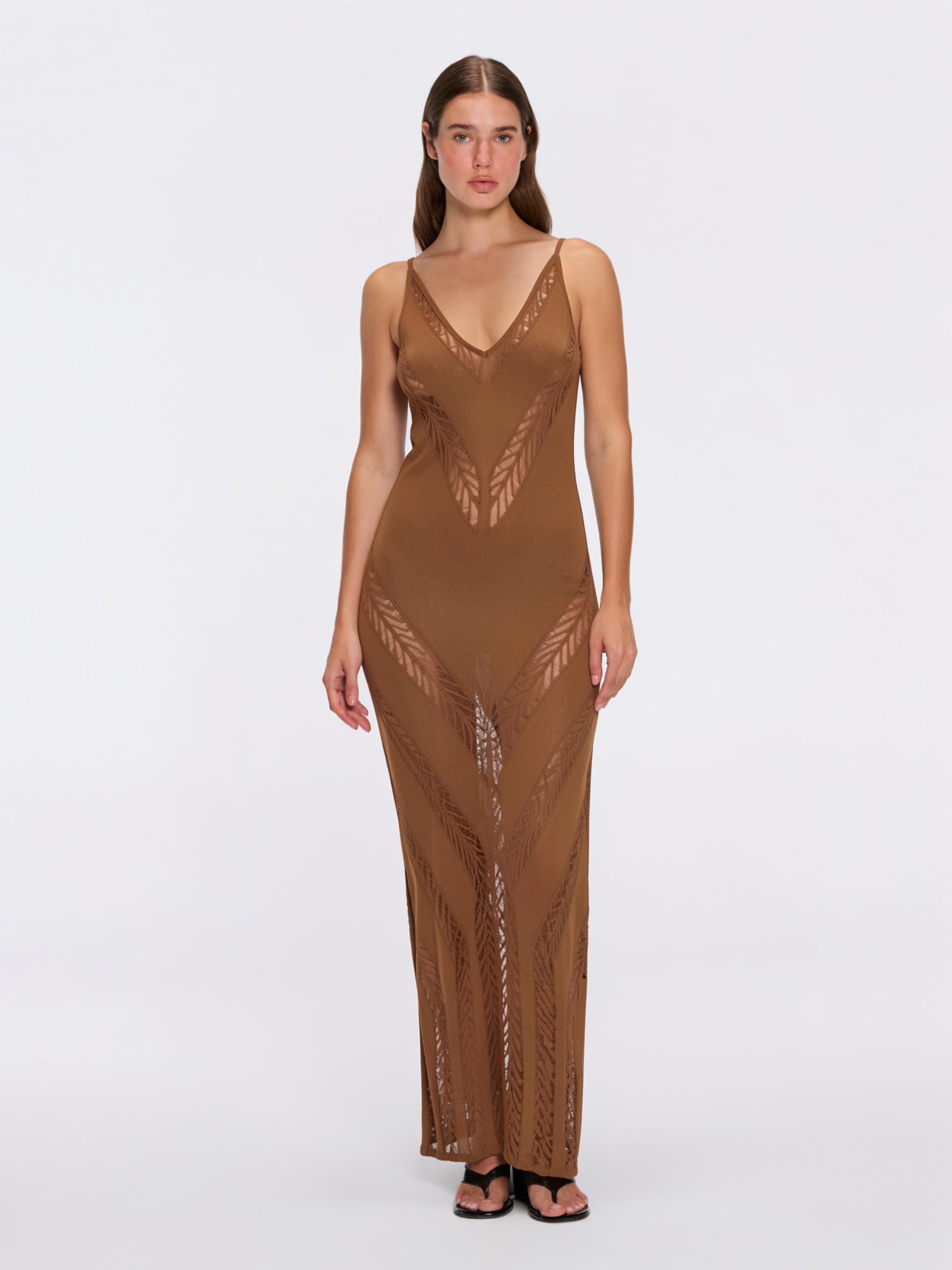 Mimi Brown Mesh Knitted Maxi Dress | Moeva | Dress | Each week unveils new pieces—luxury swimwear, fluid resort silhouettes, and elevated summer-to-evening essentials designed to carry you from coastal escapes to city nights.