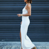 Nur Bilen Yavuzer - Louisa White Halter Knit Maxi Dress with Slit Detail | Moeva | Dress | Each week unveils new pieces—luxury swimwear, fluid resort silhouettes, and elevated summer-to-evening essentials designed to carry you from coastal escapes to city nights.