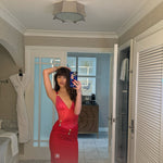 Natalie Lim Suarez - Marina Swimsuit And Esmeralda Red Maxi Skirt with Front Ruched Detail | Moeva | Swimsuit | Each week unveils new pieces—luxury swimwear, fluid resort silhouettes, and elevated summer-to-evening essentials designed to carry you from coastal escapes to city nights.