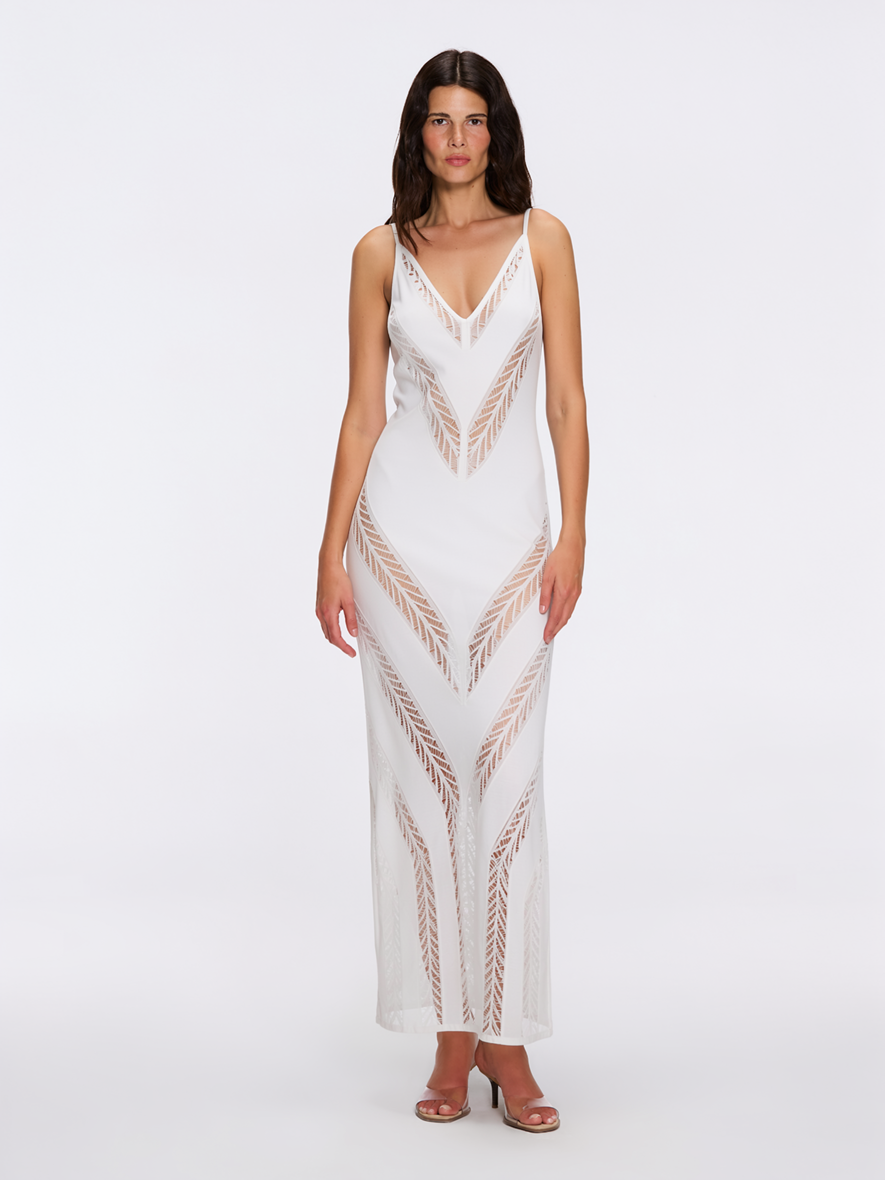 Mimi White Mesh Knitted Maxi Dress