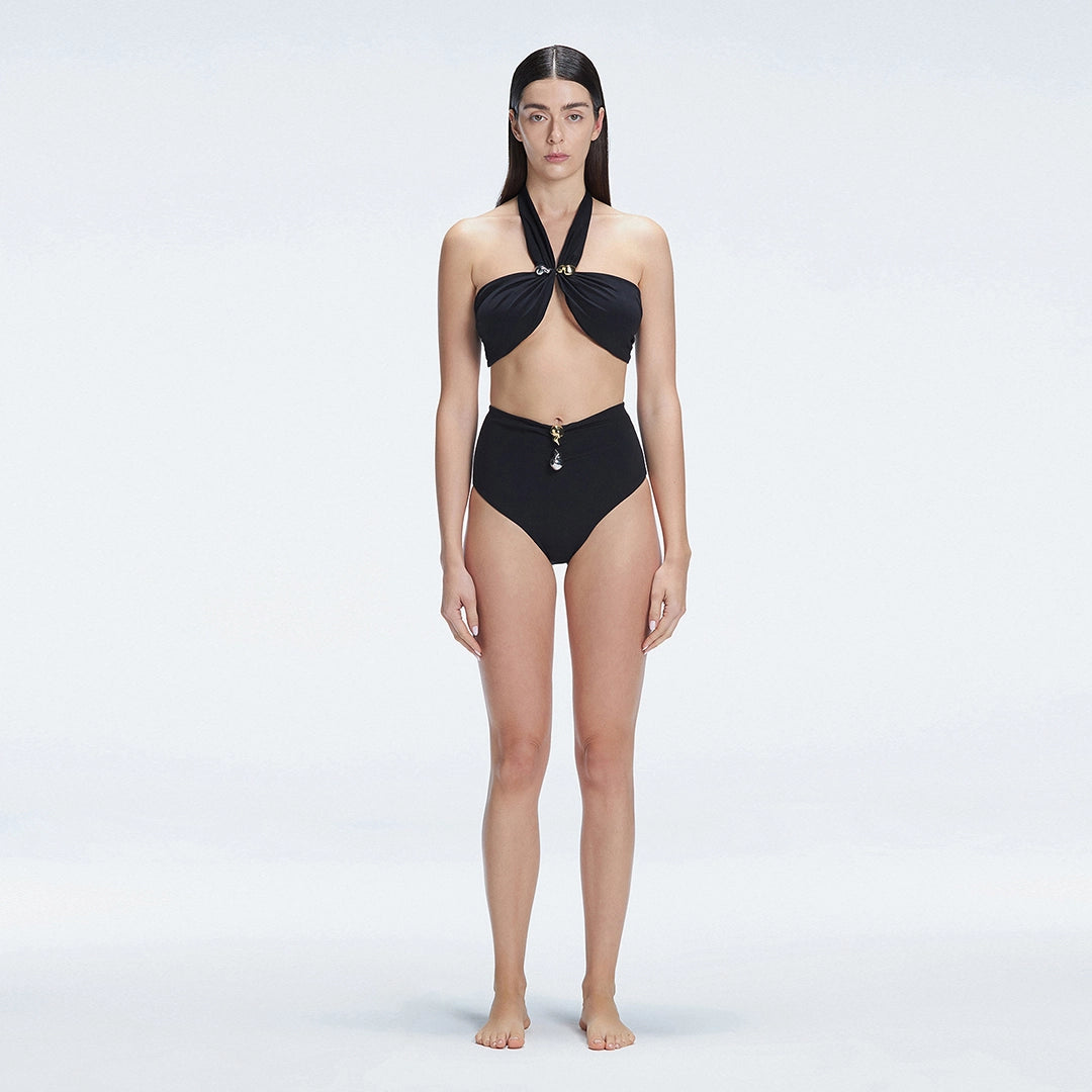 Meredith Black Halter High Waist Satin Bikini Set | Moeva | Bikini Sets | Each week unveils new pieces—luxury swimwear, fluid resort silhouettes, and elevated summer-to-evening essentials designed to carry you from coastal escapes to city nights.