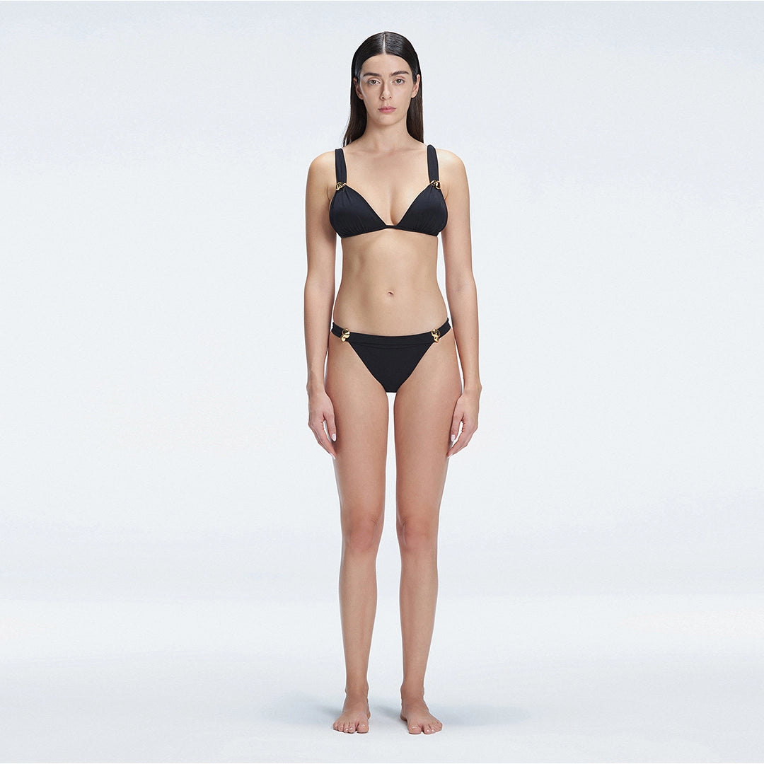 Zella Black Triangle Mid Coverage Solid Bikini Sets | Moeva | Bikini Sets | Each week unveils new pieces—luxury swimwear, fluid resort silhouettes, and elevated summer-to-evening essentials designed to carry you from coastal escapes to city nights.