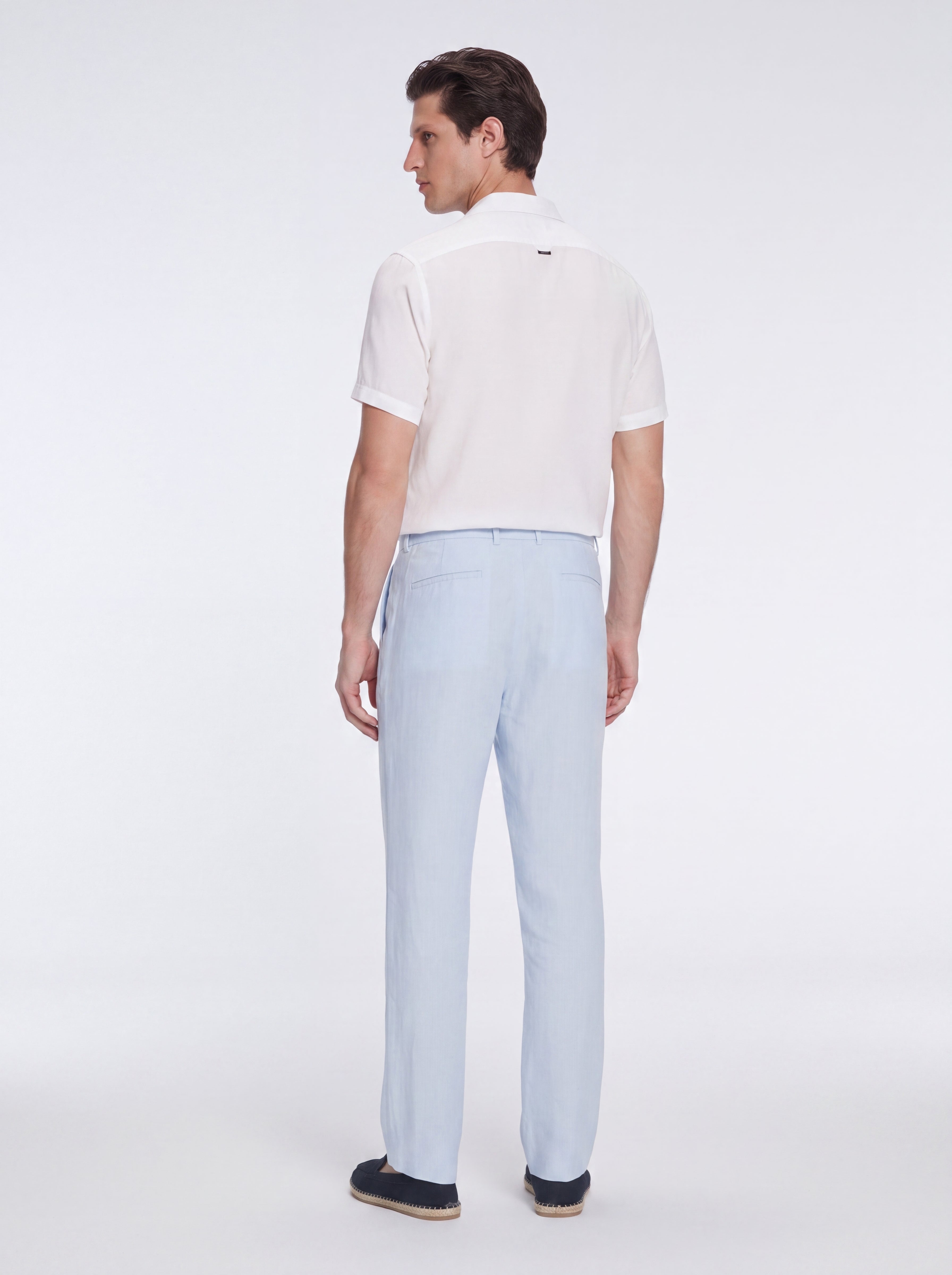 Adrian Baby Blue Linen Straight-Leg Pants | Moeva | Pants | Each week unveils new pieces—luxury swimwear, fluid resort silhouettes, and elevated summer-to-evening essentials designed to carry you from coastal escapes to city nights.