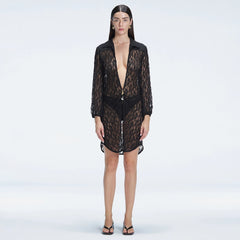 Althea Black Long Sleeve Lace Mini Kaftan | Moeva | Kaftan | Each week unveils new pieces—luxury swimwear, fluid resort silhouettes, and elevated summer-to-evening essentials designed to carry you from coastal escapes to city nights.