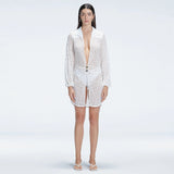 Althea White Long Sleeve Lace Mini Kaftan | Moeva | Kaftan | Each week unveils new pieces—luxury swimwear, fluid resort silhouettes, and elevated summer-to-evening essentials designed to carry you from coastal escapes to city nights.