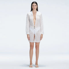 Althea White Long Sleeve Lace Mini Kaftan | Moeva | Kaftan | Each week unveils new pieces—luxury swimwear, fluid resort silhouettes, and elevated summer-to-evening essentials designed to carry you from coastal escapes to city nights.