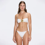 Astrid Bandeau Gold Detail Mid Coverage Satin White Bikini Set | Moeva | Bikini Set | Each week unveils new pieces—luxury swimwear, fluid resort silhouettes, and elevated summer-to-evening essentials designed to carry you from coastal escapes to city nights.