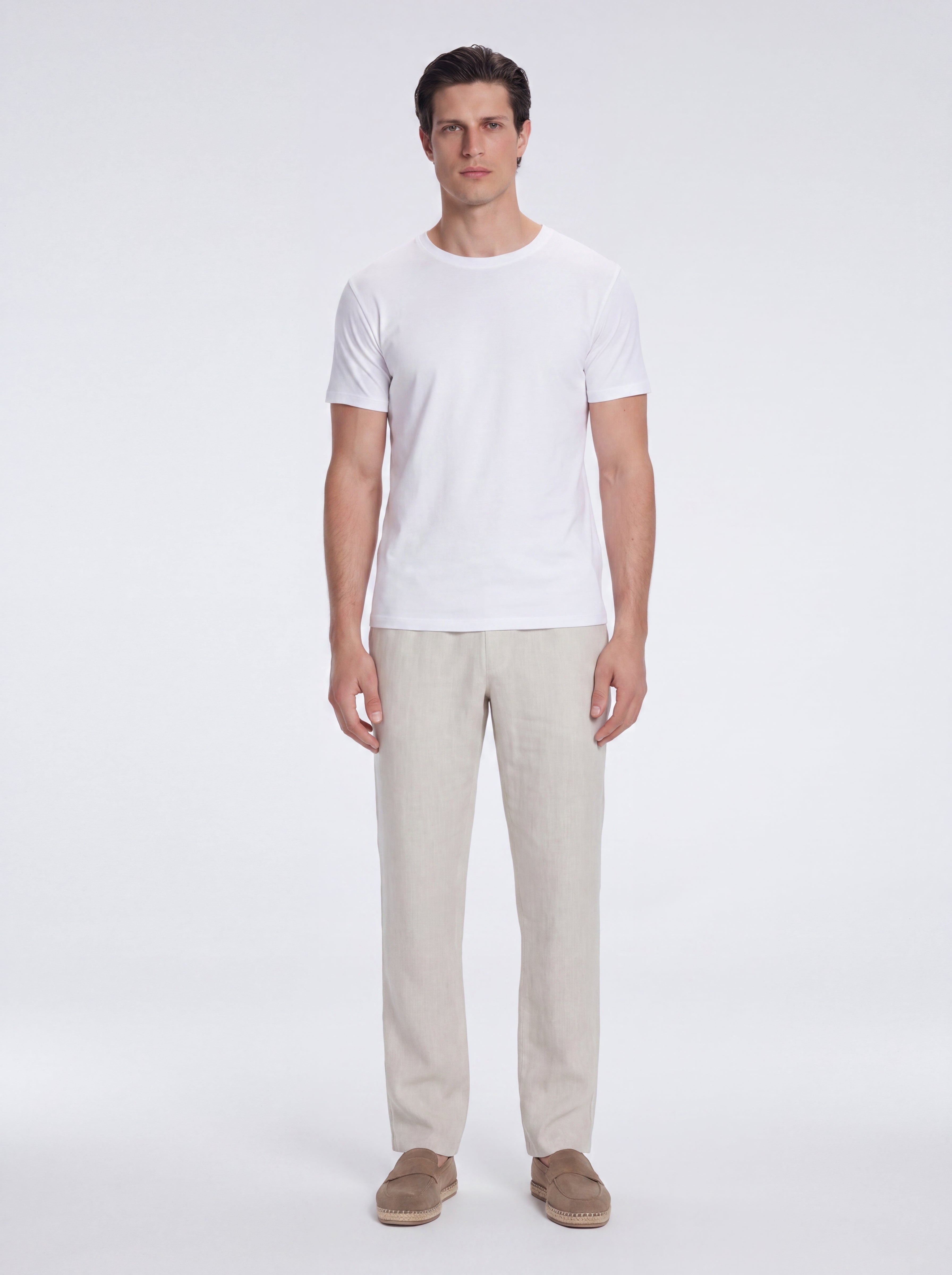 Atlas White Cotton Round Neck T-Shirt | Moeva | T-Shirt | Each week unveils new pieces—luxury swimwear, fluid resort silhouettes, and elevated summer-to-evening essentials designed to carry you from coastal escapes to city nights.