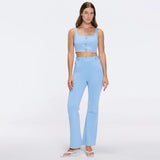 Aureline Top And Colette Knitted High Waist Pants Set Blue | Moeva | Set | Each week unveils new pieces—luxury swimwear, fluid resort silhouettes, and elevated summer-to-evening essentials designed to carry you from coastal escapes to city nights.