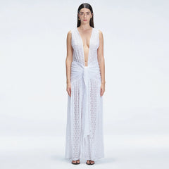 Aveline White Sleeveless Lace Maxi Kaftan | Moeva | Dress | Each week unveils new pieces—luxury swimwear, fluid resort silhouettes, and elevated summer-to-evening essentials designed to carry you from coastal escapes to city nights.