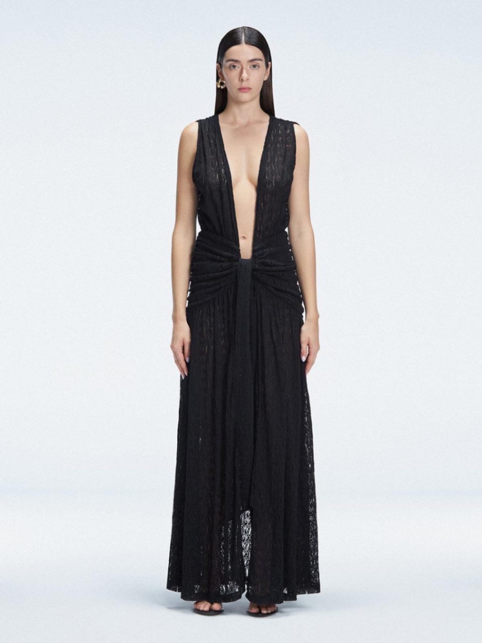 Sinem Kobal - Aveline Black Sleeveless Lace Maxi Kaftan | Moeva | Beachwear Dresses | Each week unveils new pieces—luxury swimwear, fluid resort silhouettes, and elevated summer-to-evening essentials designed to carry you from coastal escapes to city nights.