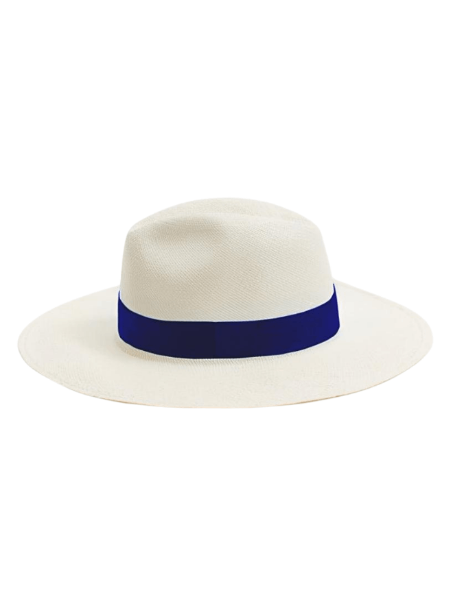 Billy Natural Straw Hat with Grosgrain Dark Blue Band | Moeva | Hat | Each week unveils new pieces—luxury swimwear, fluid resort silhouettes, and elevated summer-to-evening essentials designed to carry you from coastal escapes to city nights.
