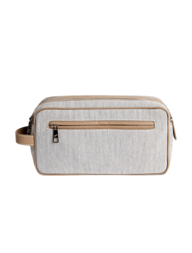 Joe Natural Cotton & Leather Grey-Nude Travel Pouch | Moeva | Men Bags | Each week unveils new pieces—luxury swimwear, fluid resort silhouettes, and elevated summer-to-evening essentials designed to carry you from coastal escapes to city nights.