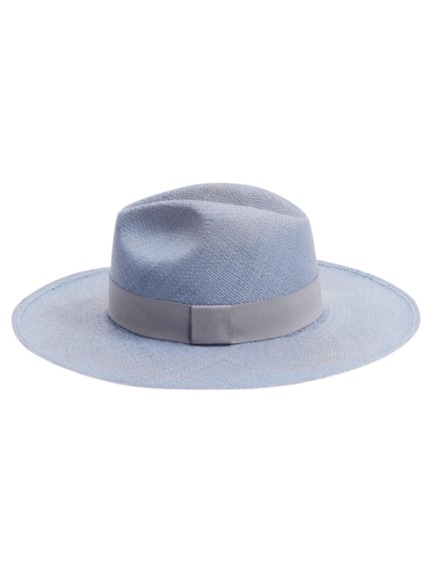 Ezra Blue Straw Panama Hat with Grey Band | Moeva | Hat | Each week unveils new pieces—luxury swimwear, fluid resort silhouettes, and elevated summer-to-evening essentials designed to carry you from coastal escapes to city nights.