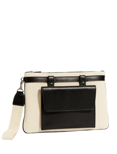 Azzura Ecru Linen & Black Leather Contrast Flap Clutch | Moeva | Bag | Each week unveils new pieces—luxury swimwear, fluid resort silhouettes, and elevated summer-to-evening essentials designed to carry you from coastal escapes to city nights.