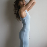 Natalie Lim Suarez - Louisa Halter Neck Blue Maxi Dress with Slit Detail | Moeva | Dress | Each week unveils new pieces—luxury swimwear, fluid resort silhouettes, and elevated summer-to-evening essentials designed to carry you from coastal escapes to city nights.