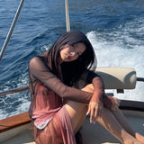 Caroline Hu - Rosie Black Optical Long Sleeve Maxi Dress | Moeva | Beachwear Dresses | Each week unveils new pieces—luxury swimwear, fluid resort silhouettes, and elevated summer-to-evening essentials designed to carry you from coastal escapes to city nights.