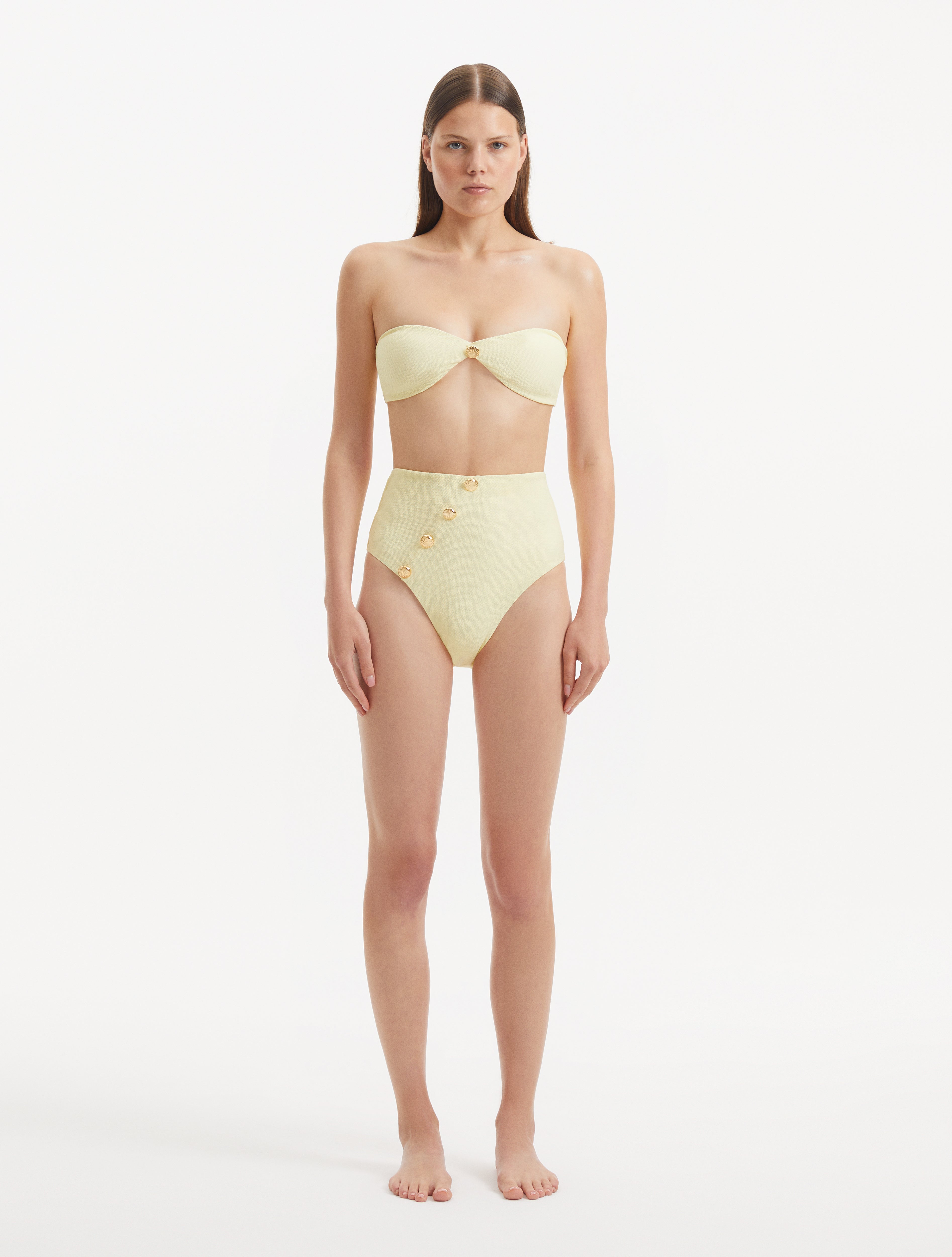 Baia Yellow Bandeau High Waist Bikini Set | Moeva | Bikini Set | Each week unveils new pieces—luxury swimwear, fluid resort silhouettes, and elevated summer-to-evening essentials designed to carry you from coastal escapes to city nights.