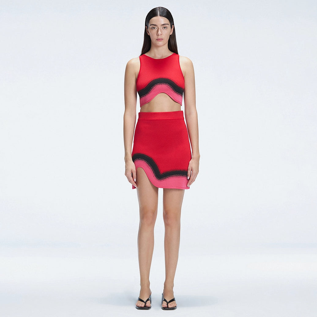Cecilia Red Degraded Knit Crop Top | Moeva | Crop Top | Each week unveils new pieces—luxury swimwear, fluid resort silhouettes, and elevated summer-to-evening essentials designed to carry you from coastal escapes to city nights.