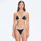 Cobie Black Triangle Gold Detail Bikini Top | Moeva | Bikini Top | Each week unveils new pieces—luxury swimwear, fluid resort silhouettes, and elevated summer-to-evening essentials designed to carry you from coastal escapes to city nights.