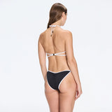 Cobie Black Triangle Gold Detail Bikini Top | Moeva | Bikini Top | Each week unveils new pieces—luxury swimwear, fluid resort silhouettes, and elevated summer-to-evening essentials designed to carry you from coastal escapes to city nights.