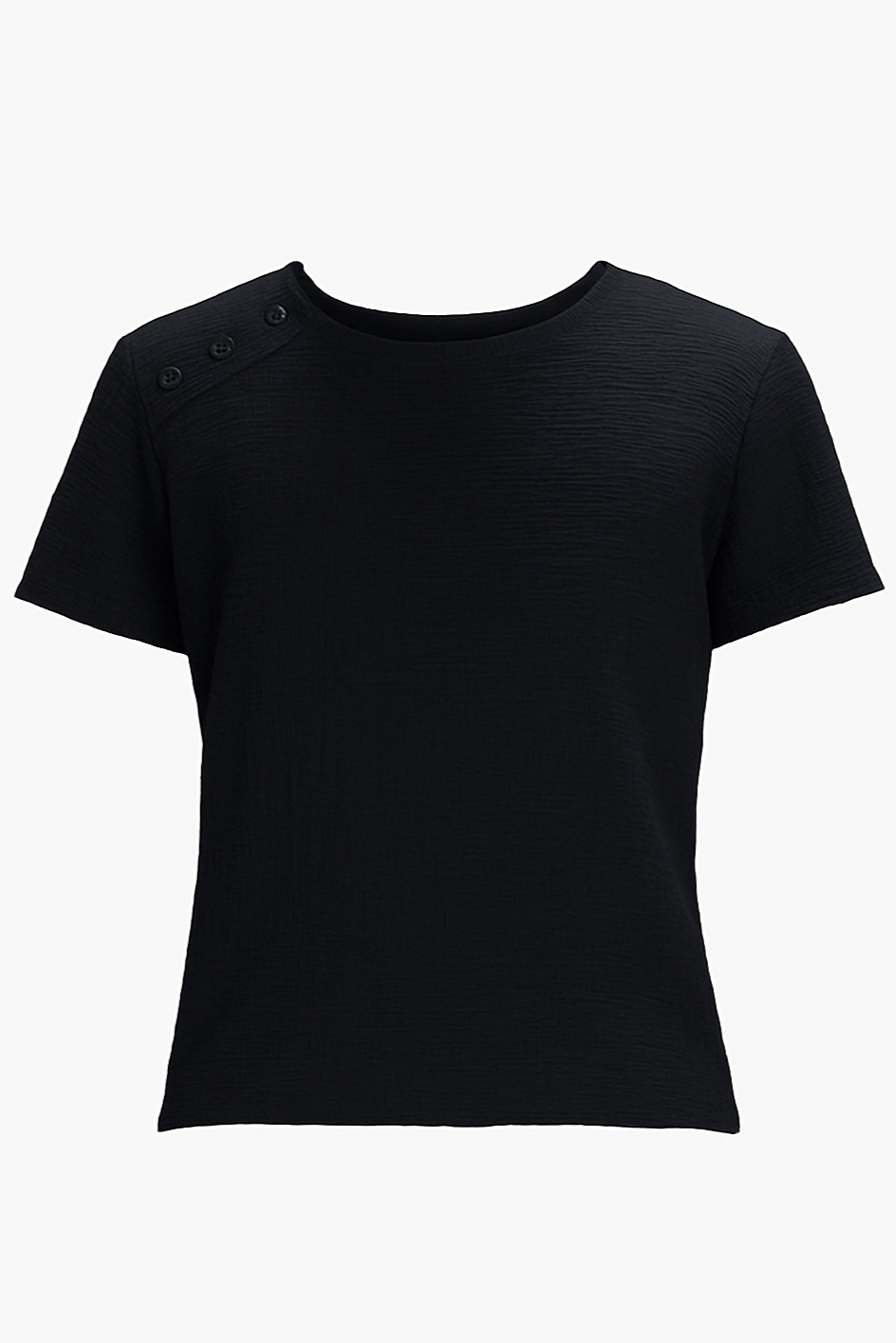 George Black Cotton T-Shirt with Button Detail | Moeva | Men Round Neck Shirts | Each week unveils new pieces—luxury swimwear, fluid resort silhouettes, and elevated summer-to-evening essentials designed to carry you from coastal escapes to city nights.