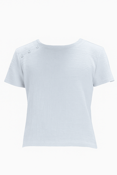 George White Cotton T-Shirt with Button Detail | Moeva | T-Shirt | Each week unveils new pieces—luxury swimwear, fluid resort silhouettes, and elevated summer-to-evening essentials designed to carry you from coastal escapes to city nights.