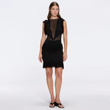 Diani Black Fringe Detail Sheer Panel Open Back Mini Dress | Moeva | Dress | Each week unveils new pieces—luxury swimwear, fluid resort silhouettes, and elevated summer-to-evening essentials designed to carry you from coastal escapes to city nights.