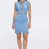 Diani Baby Blue Fringe Detail Sheer Panel Open Back Mini Dress | Moeva | Dress | Each week unveils new pieces—luxury swimwear, fluid resort silhouettes, and elevated summer-to-evening essentials designed to carry you from coastal escapes to city nights.