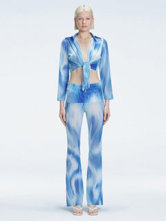 Greta Blue Long Sleeve Tie Front Shirt | Moeva | Shirt | Each week unveils new pieces—luxury swimwear, fluid resort silhouettes, and elevated summer-to-evening essentials designed to carry you from coastal escapes to city nights.