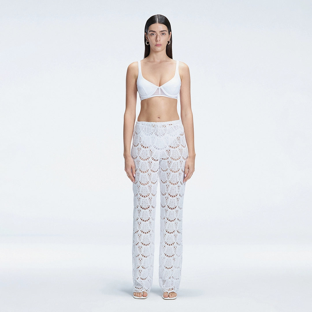Elysia White Lace Crochet High-Waist Pants | Moeva | Pants | Each week unveils new pieces—luxury swimwear, fluid resort silhouettes, and elevated summer-to-evening essentials designed to carry you from coastal escapes to city nights.