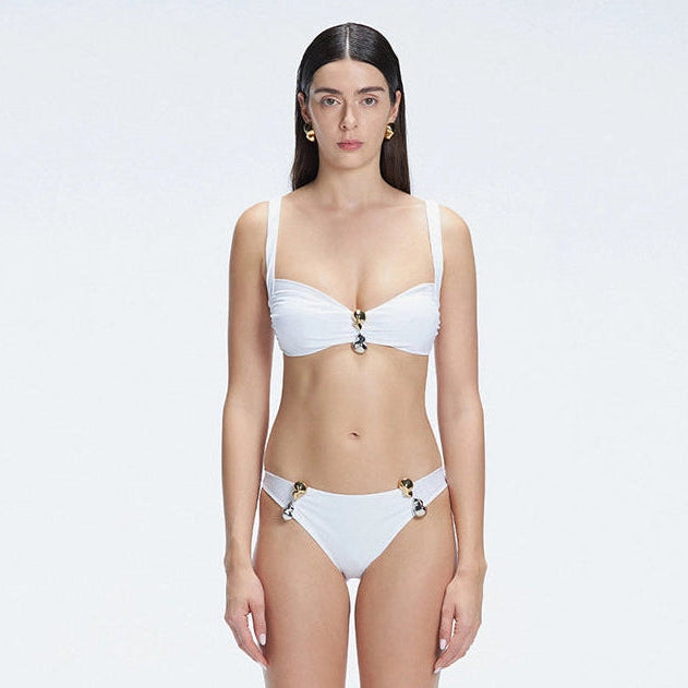 Emilia White Balconette Mid Coverage Solid Bikini Sets | Moeva | Bikini Set | Each week unveils new pieces—luxury swimwear, fluid resort silhouettes, and elevated summer-to-evening essentials designed to carry you from coastal escapes to city nights.