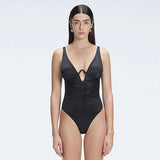 Emma Black V Neck Satin Swimsuit | Moeva | Swimsuit | Each week unveils new pieces—luxury swimwear, fluid resort silhouettes, and elevated summer-to-evening essentials designed to carry you from coastal escapes to city nights.