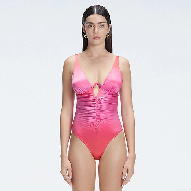Emma Gradient V Neck Satin Swimsuit | Moeva | Swimsuit | Each week unveils new pieces—luxury swimwear, fluid resort silhouettes, and elevated summer-to-evening essentials designed to carry you from coastal escapes to city nights.