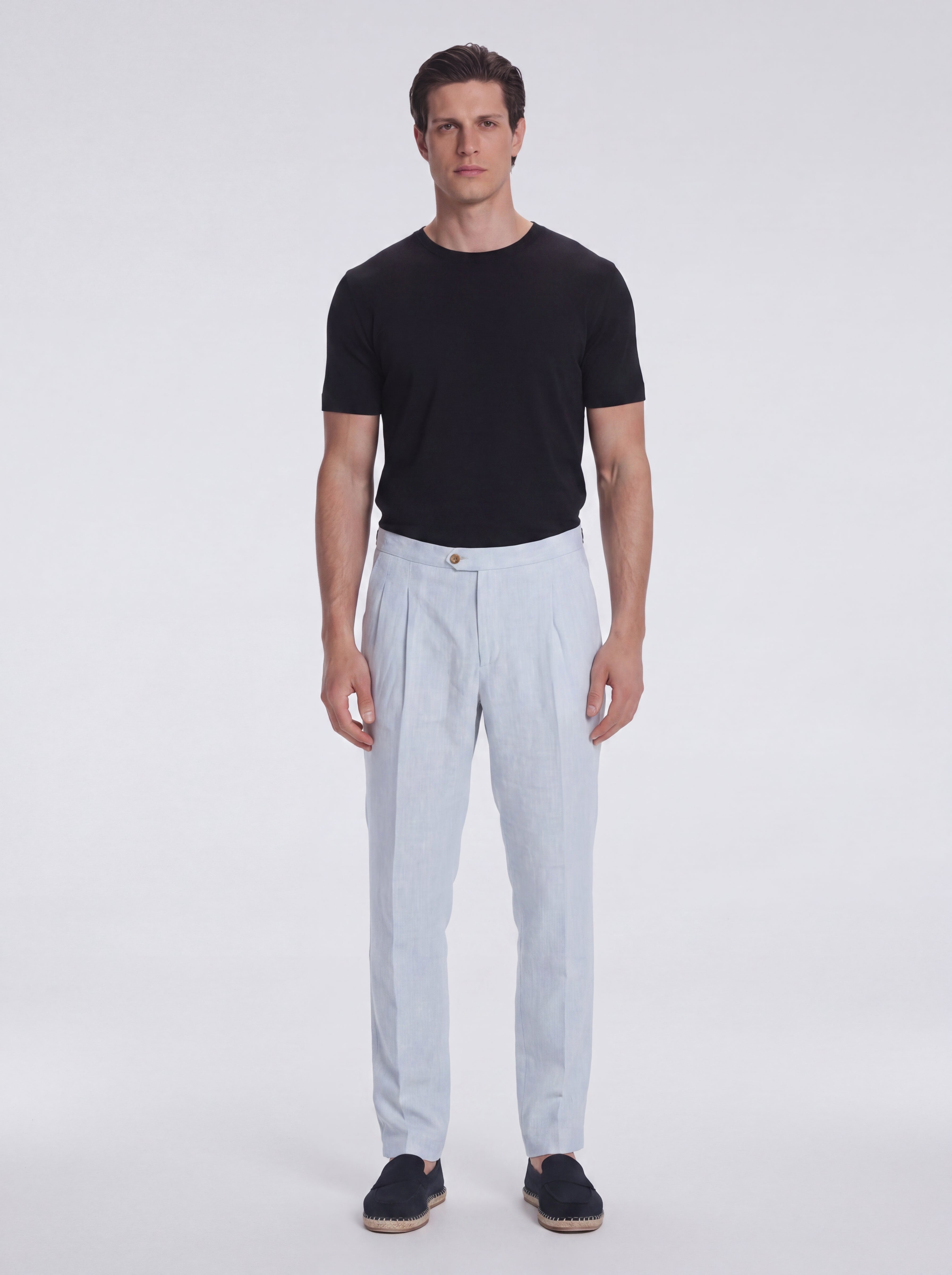 Enzo Light Blue Linen Straight-Leg Pants | Moeva | Pants | Each week unveils new pieces—luxury swimwear, fluid resort silhouettes, and elevated summer-to-evening essentials designed to carry you from coastal escapes to city nights.