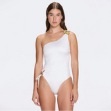 Esterelle One Shoulder Gold Detailed Satin White Swimsuit | Moeva | Swimsuit | Each week unveils new pieces—luxury swimwear, fluid resort silhouettes, and elevated summer-to-evening essentials designed to carry you from coastal escapes to city nights.