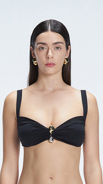 Emilia Black Balconette Solid Bikini Top | Moeva | Bikini Top | Each week unveils new pieces—luxury swimwear, fluid resort silhouettes, and elevated summer-to-evening essentials designed to carry you from coastal escapes to city nights.