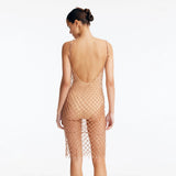 Flora Bronze Scoop-Neck Swimsuit with Beaded Macrame Overlay | Moeva | Swimsuit | Each week unveils new pieces—luxury swimwear, fluid resort silhouettes, and elevated summer-to-evening essentials designed to carry you from coastal escapes to city nights.