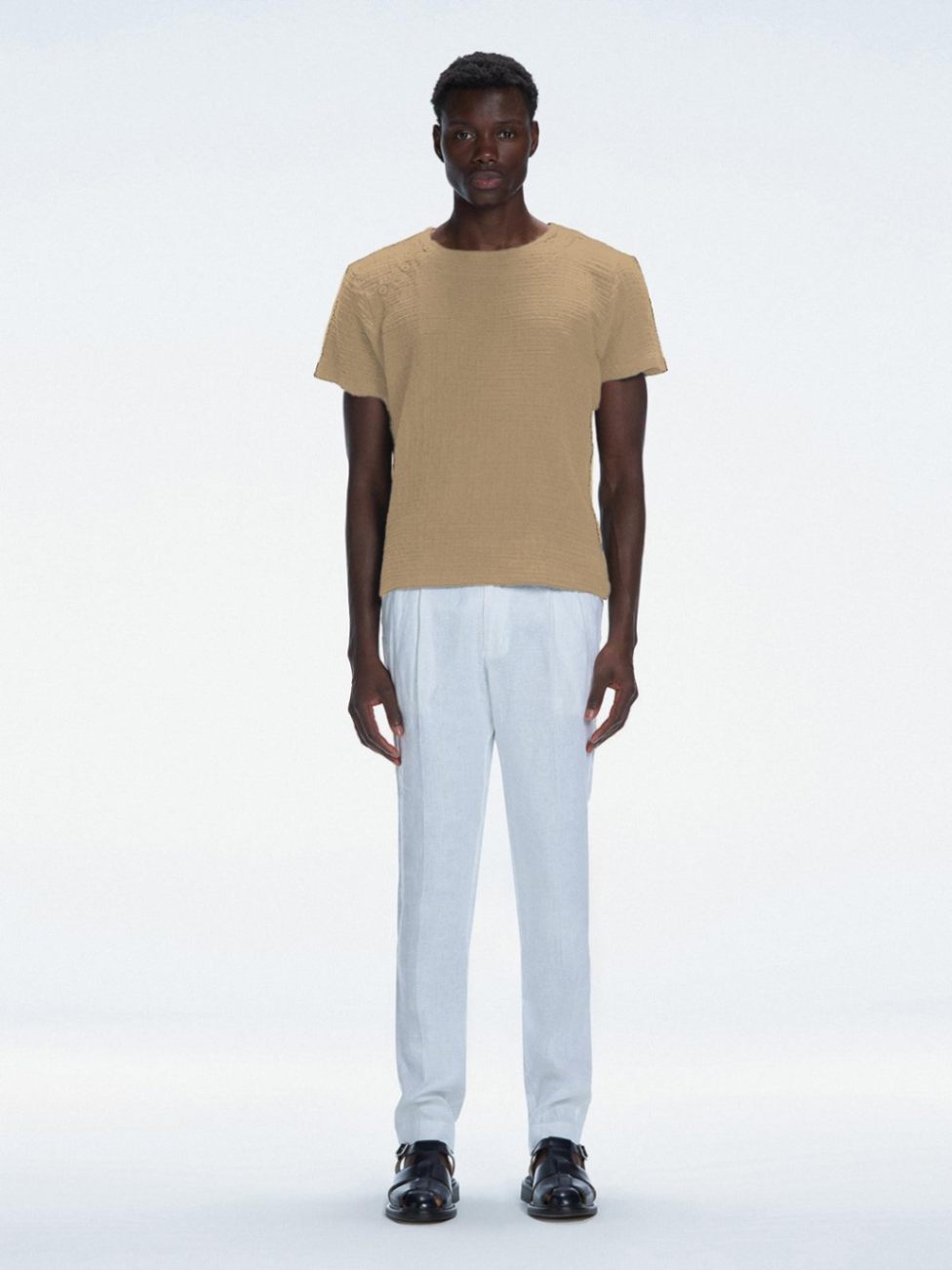 George Nude Cotton T-Shirt with Button Detail | Moeva | Men Round Neck Shirts | Each week unveils new pieces—luxury swimwear, fluid resort silhouettes, and elevated summer-to-evening essentials designed to carry you from coastal escapes to city nights.