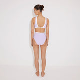 Greca Lilac/White V Neck Bikini Top | Moeva | Bikini Top | Each week unveils new pieces—luxury swimwear, fluid resort silhouettes, and elevated summer-to-evening essentials designed to carry you from coastal escapes to city nights.