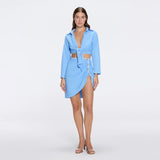 Mirazur Gold Buttoned High-Waist Mini Blue Skirt