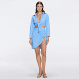 Mirazur Gold Buttoned High-Waist Mini Blue Skirt | Moeva | Skirt | Each week unveils new pieces—luxury swimwear, fluid resort silhouettes, and elevated summer-to-evening essentials designed to carry you from coastal escapes to city nights.