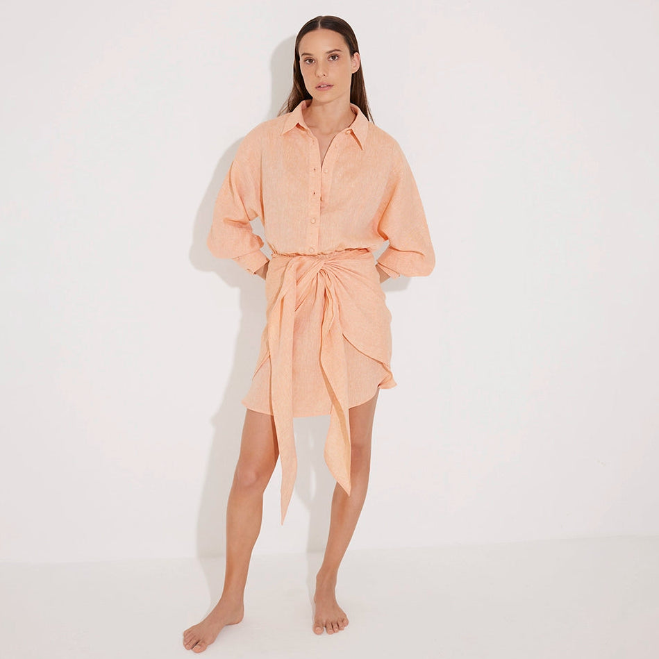 Guadalupe Orange Linen Shirt Dress with Tie-Front Detail | Moeva | Dress | Each week unveils new pieces—luxury swimwear, fluid resort silhouettes, and elevated summer-to-evening essentials designed to carry you from coastal escapes to city nights.