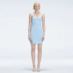 Heather Blue Square Neck Knit Mini Dress Slit Detail | Moeva | Dress | Each week unveils new pieces—luxury swimwear, fluid resort silhouettes, and elevated summer-to-evening essentials designed to carry you from coastal escapes to city nights.