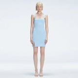 Heather Blue Square Neck Knit Mini Dress Slit Detail | Moeva | Dress | Each week unveils new pieces—luxury swimwear, fluid resort silhouettes, and elevated summer-to-evening essentials designed to carry you from coastal escapes to city nights.