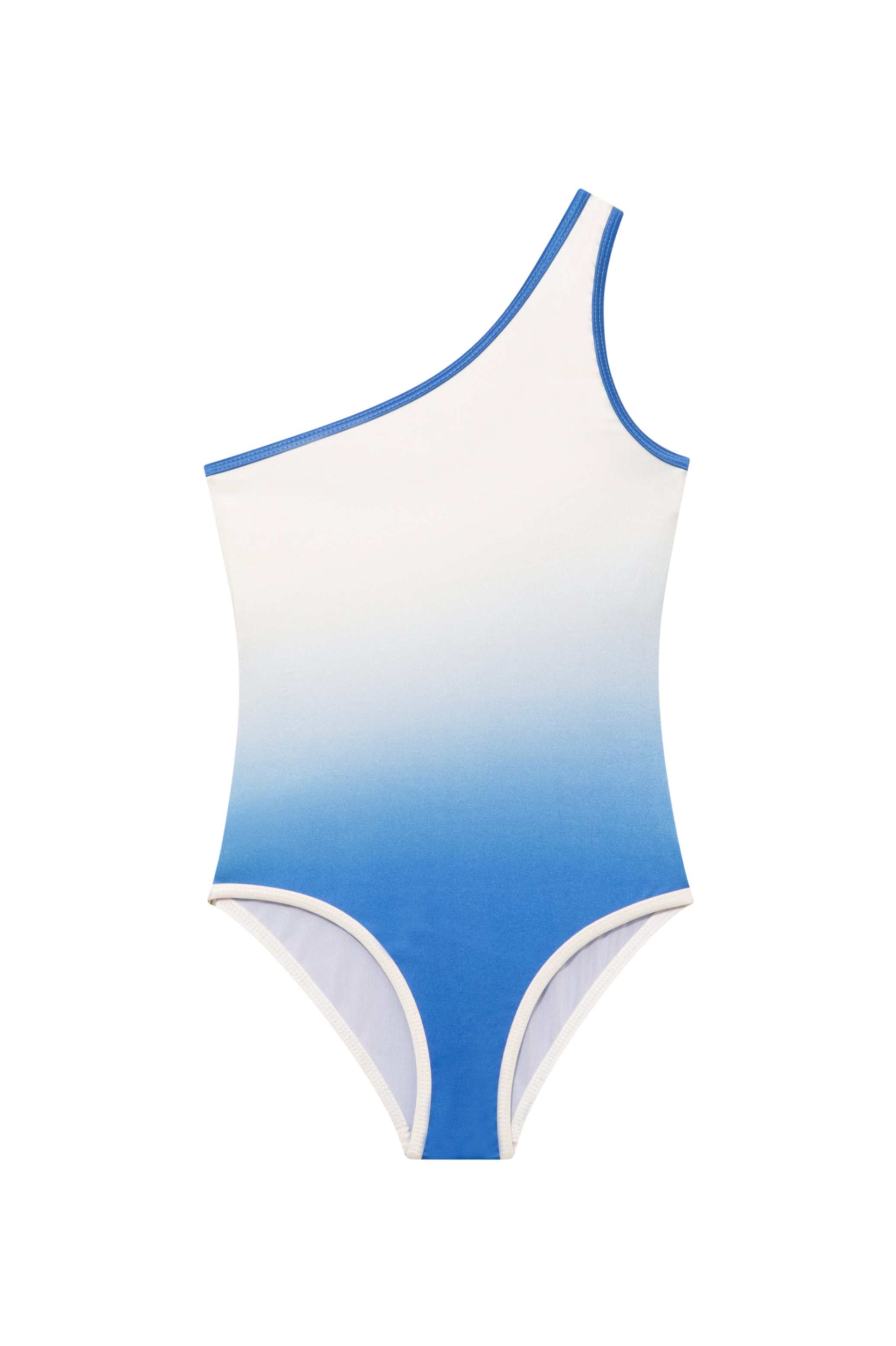 Honey Blue/White One Shoulder Kids Swimsuit | Moeva | Swimsuit | Each week unveils new pieces—luxury swimwear, fluid resort silhouettes, and elevated summer-to-evening essentials designed to carry you from coastal escapes to city nights.