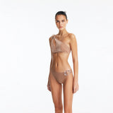 Calix Bronze One Shoulder Mid Coverage Bikini Set | Moeva | Bikini Set | Each week unveils new pieces—luxury swimwear, fluid resort silhouettes, and elevated summer-to-evening essentials designed to carry you from coastal escapes to city nights.