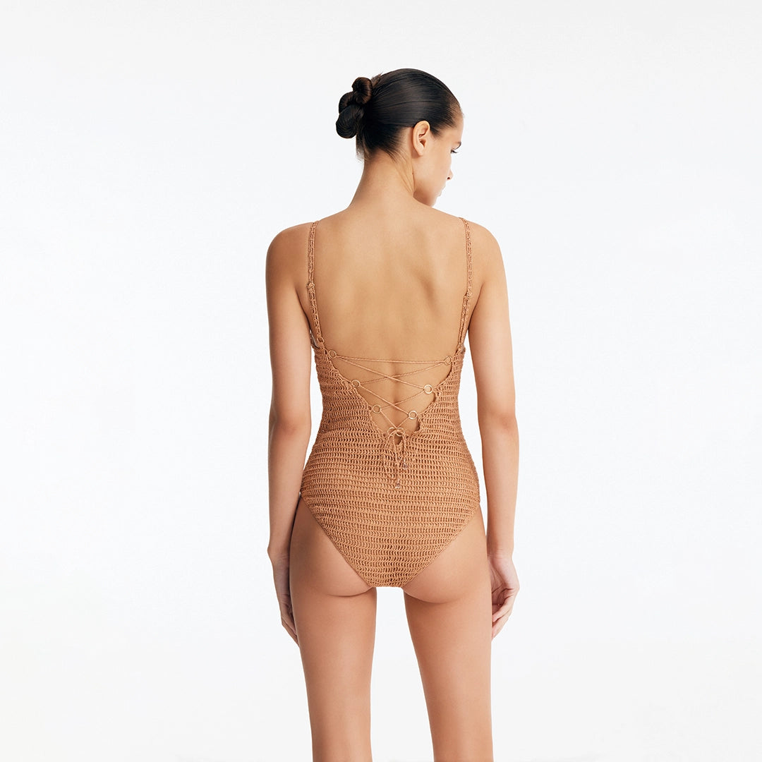 Rue Bronze Underwired Crochet Swimsuit with Tie-Back | Moeva | Swimsuit | Each week unveils new pieces—luxury swimwear, fluid resort silhouettes, and elevated summer-to-evening essentials designed to carry you from coastal escapes to city nights.