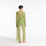 Marlowe Green Mesh Belted Long Kaftan | Moeva | Kaftan | Each week unveils new pieces—luxury swimwear, fluid resort silhouettes, and elevated summer-to-evening essentials designed to carry you from coastal escapes to city nights.
