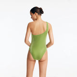 Rowan Green One-Shoulder Swimsuit with Hoop Detail | Moeva | Swimsuit | Each week unveils new pieces—luxury swimwear, fluid resort silhouettes, and elevated summer-to-evening essentials designed to carry you from coastal escapes to city nights.